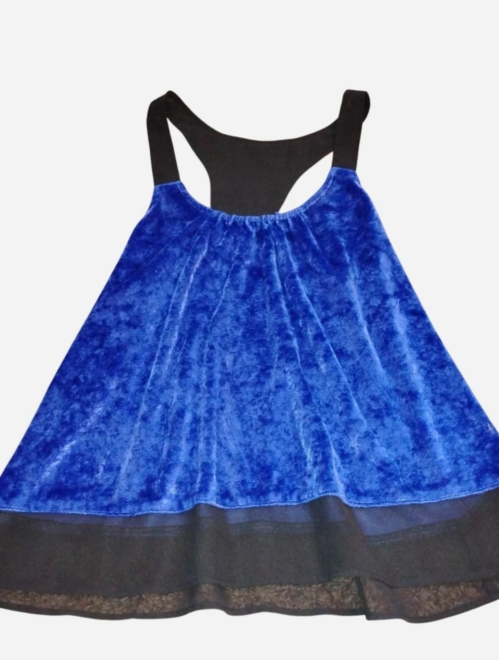 Mudd Blue Crushed Velvet Racerback Tank Top - Size M - Sheer Chiffon Trim